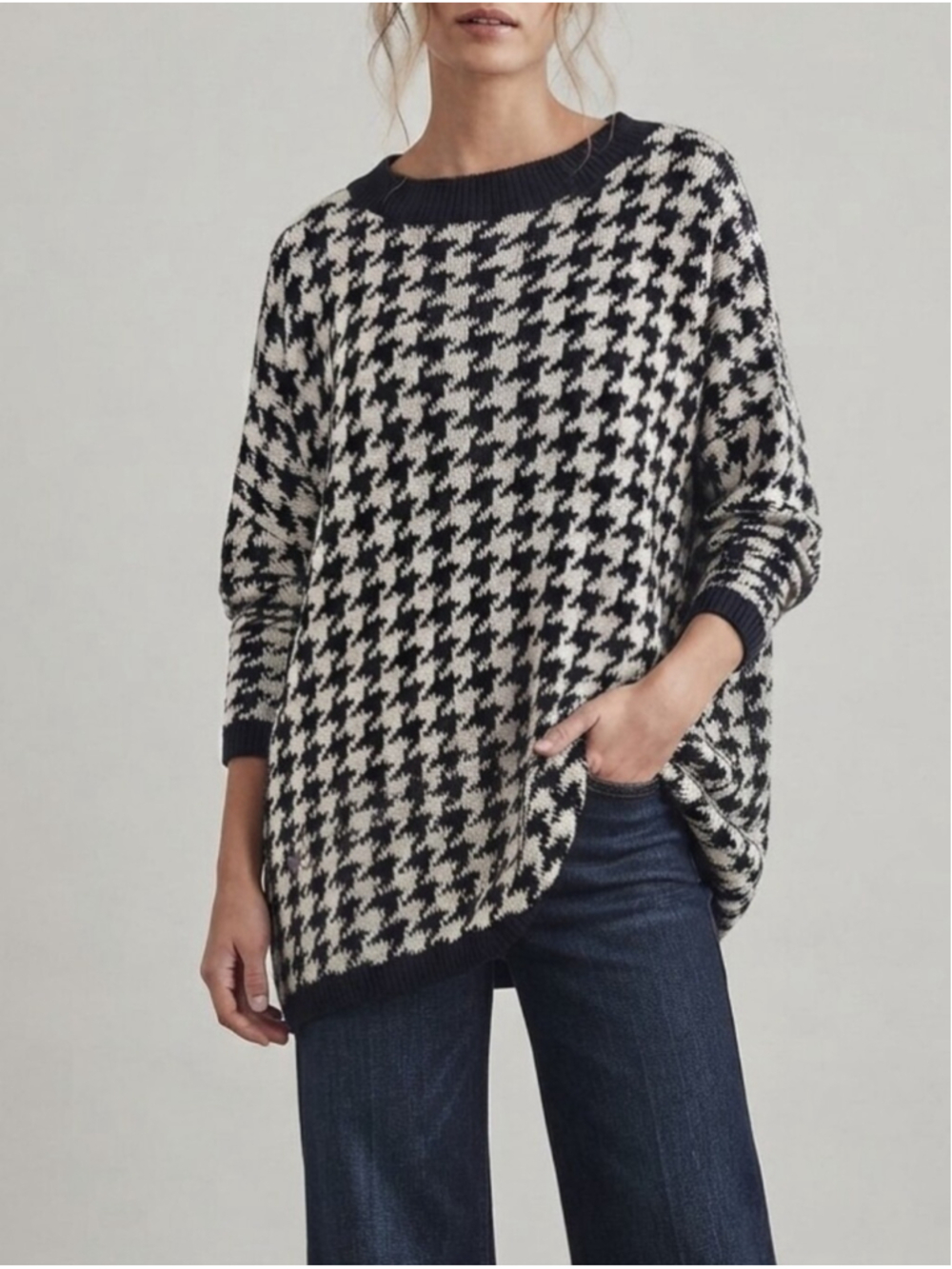 VTG Cotton Ginny Fits L Houndstooth Oversized Baggy Sweater Tunic Preppy Comfy
